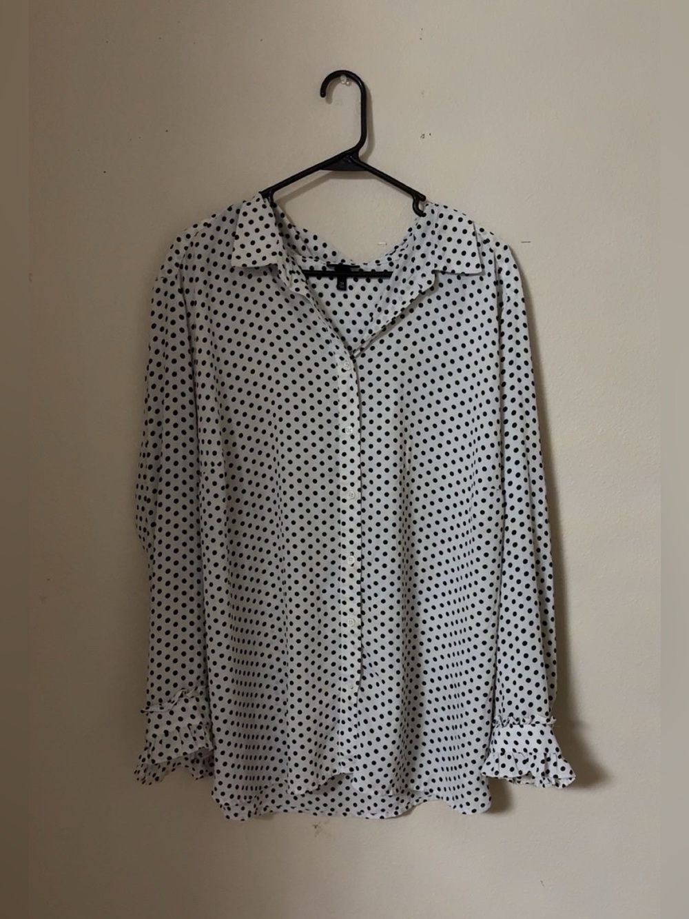 Polka Dot Button-Front Women's Blouse - White with Black Dots